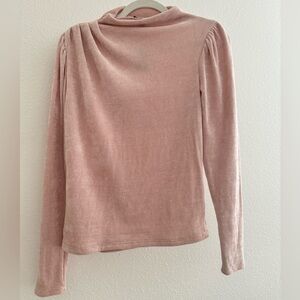 Express Mock Neck Sweater Ruched Shoulder Long Sleeve Pullover Knit Pink